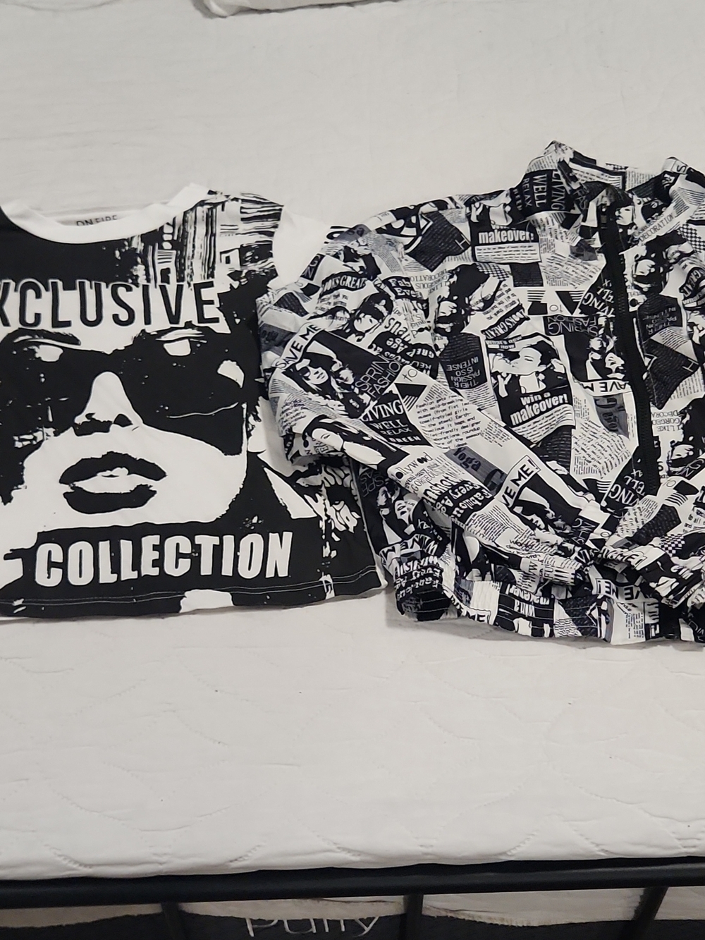 On Fire Black & White Graphic Bomber Jacket Set
